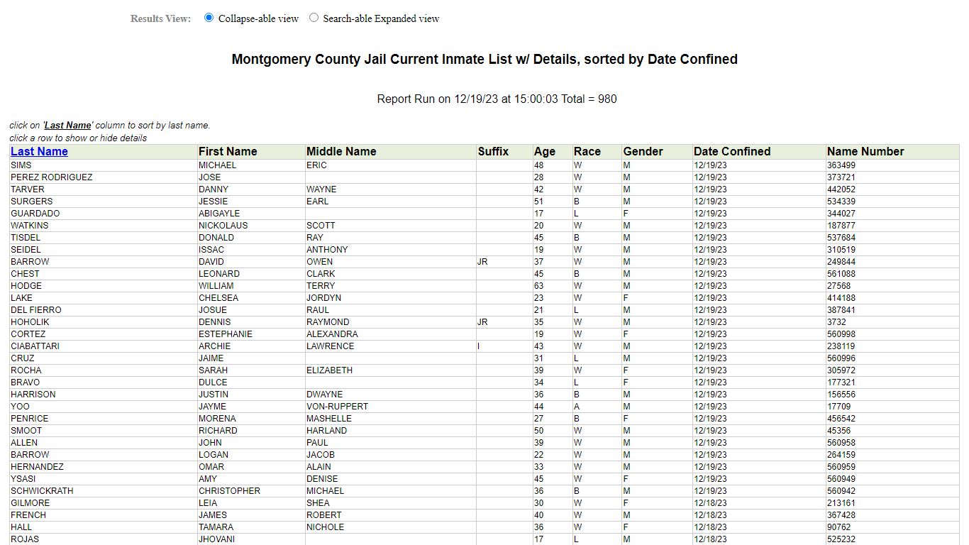 Jail Roster - Montgomery County, Texas